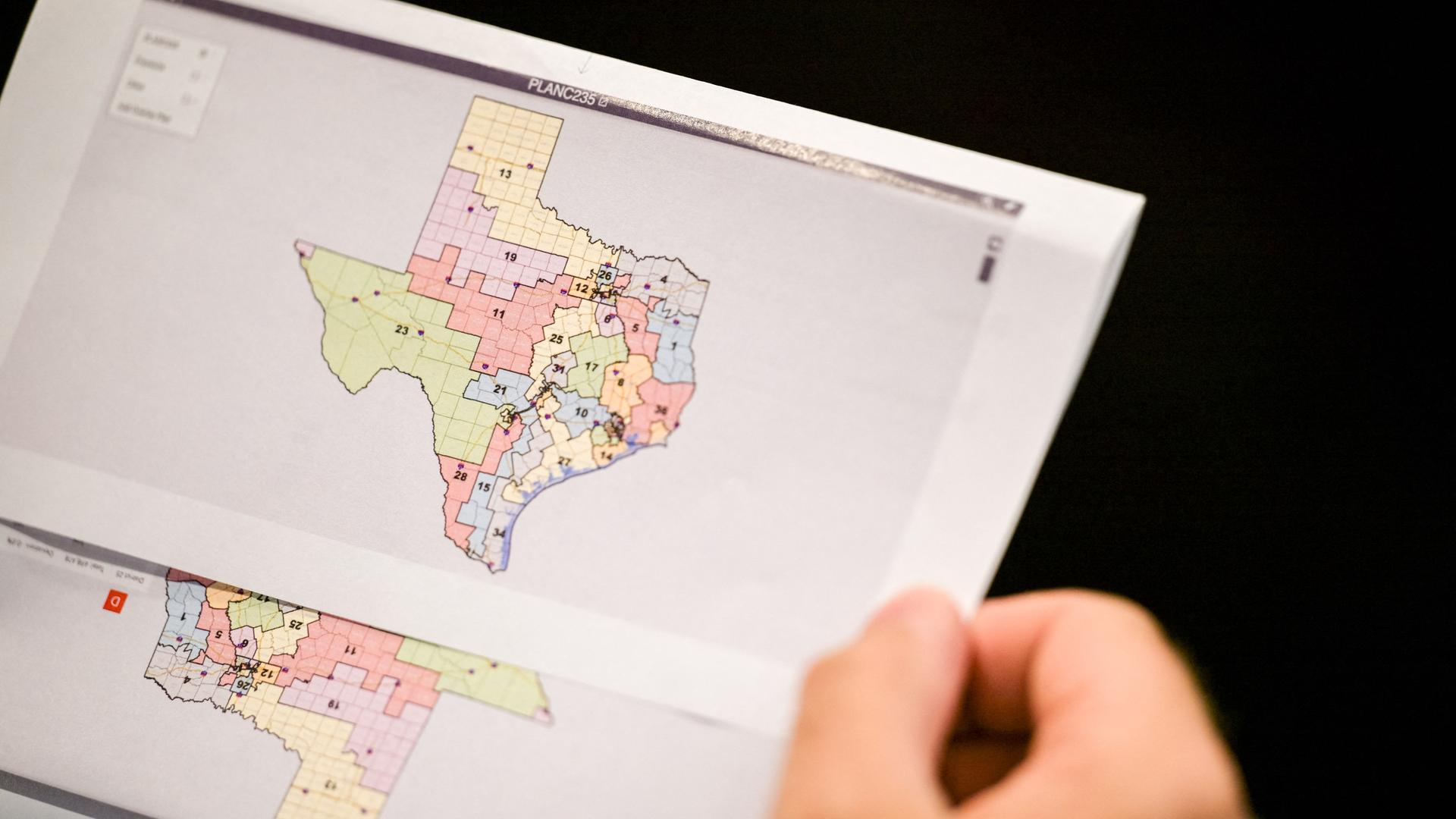 Eine Karte von Texas zeigt den Zuschnitt der Wahlkreise. Eine Karte von Texas zeigt den Zuschnitt der Wahlkreise.