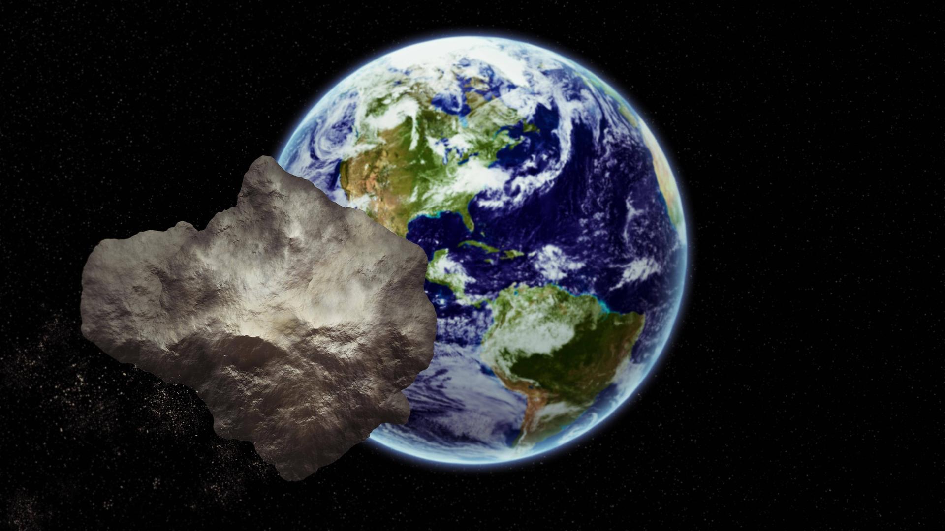 Illustration eines Meteoriten, der auf die Erde zurast. 