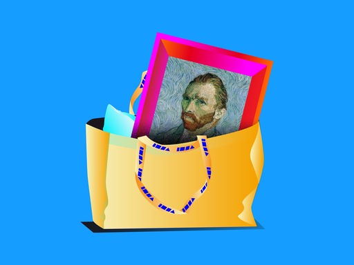 Ein Van Gogh-Gemälde steckt in einem gelben Beutel.