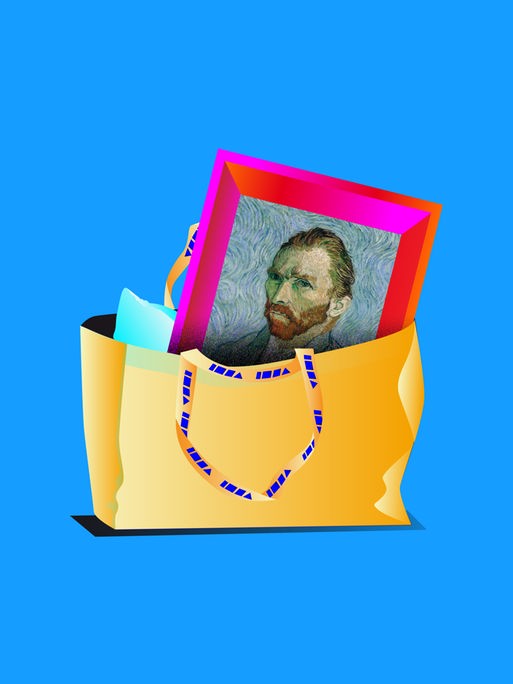 Ein Van Gogh-Gemälde steckt in einem gelben Beutel.