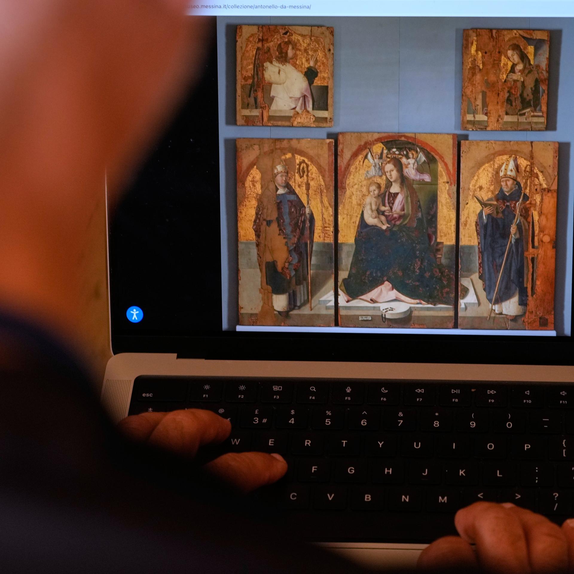 Die gestohlenen drei Tafeln des San-Gregorio-Polyptychons von Antonello da Messina auf der Internetseite des Museums auf Sizilien
