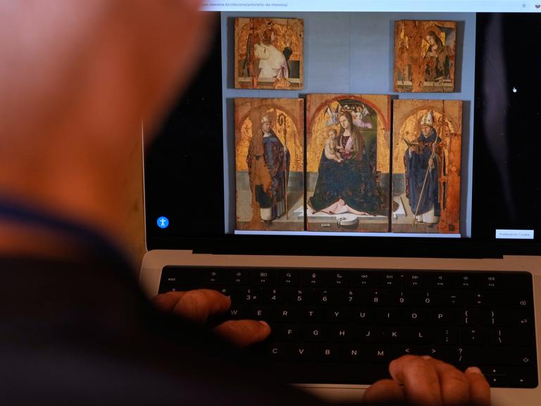Die gestohlenen drei Tafeln des San-Gregorio-Polyptychons von Antonello da Messina auf der Internetseite des Museums auf Sizilien Die gestohlenen drei Tafeln des San-Gregorio-Polyptychons von Antonello da Messina auf der Internetseite des Museums auf Sizilien