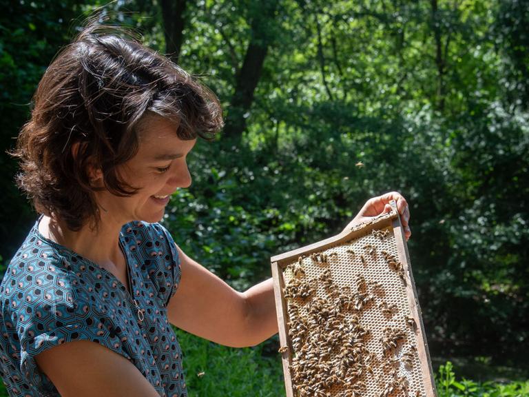 Kirsten Traynor bei der Arbeit mit Bienen