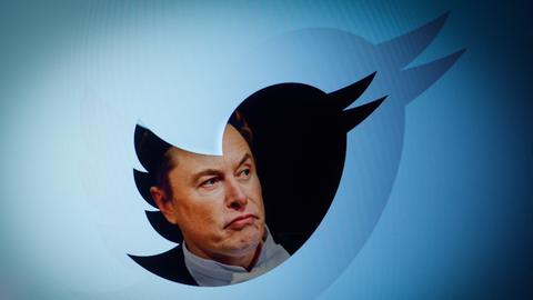 Das Gesicht von Elon Musk im Logo von Twitter