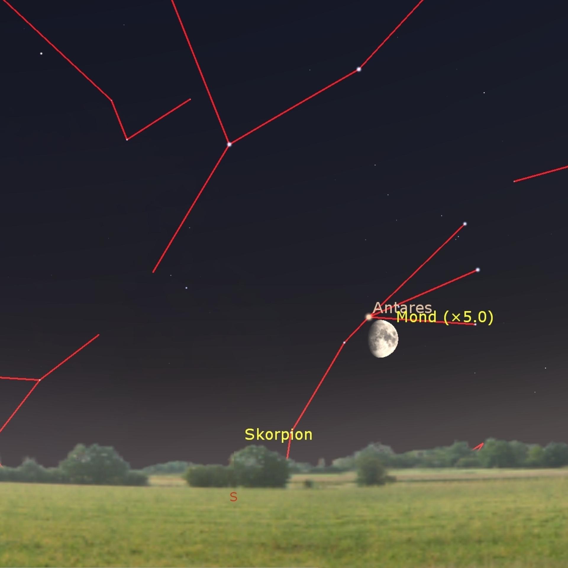 Mond bei Antares - Der kleine Mond und die baldige Supernova