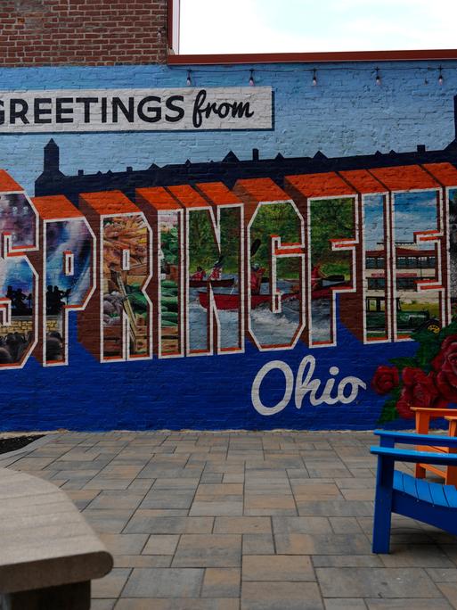 Graffiti "Greetings from Springfield Ohio"  Sept. 17, 2024, in Springfield, Ohio. (AP Photo/Carolyn Kaster)