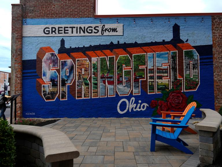 Graffiti "Greetings from Springfield Ohio"  Sept. 17, 2024, in Springfield, Ohio. (AP Photo/Carolyn Kaster)