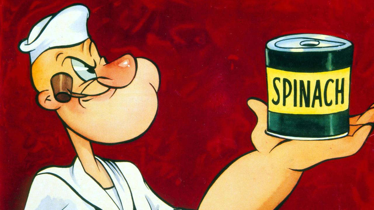 Werbe-Spots in den USA – neben Sport und Comics am häufigsten im Programm-Muster. Zu Sehen: Comic-Figur Popey mit Spinatdose.