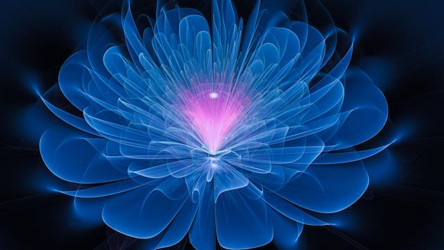 Digital gerendertes Bild einer blauen Blüte, aus deren Zentrum ein lila glühendes Licht aufsteigt. Digital gerendertes Bild einer blauen Blüte, aus deren Zentrum ein lila glühendes Licht aufsteigt.