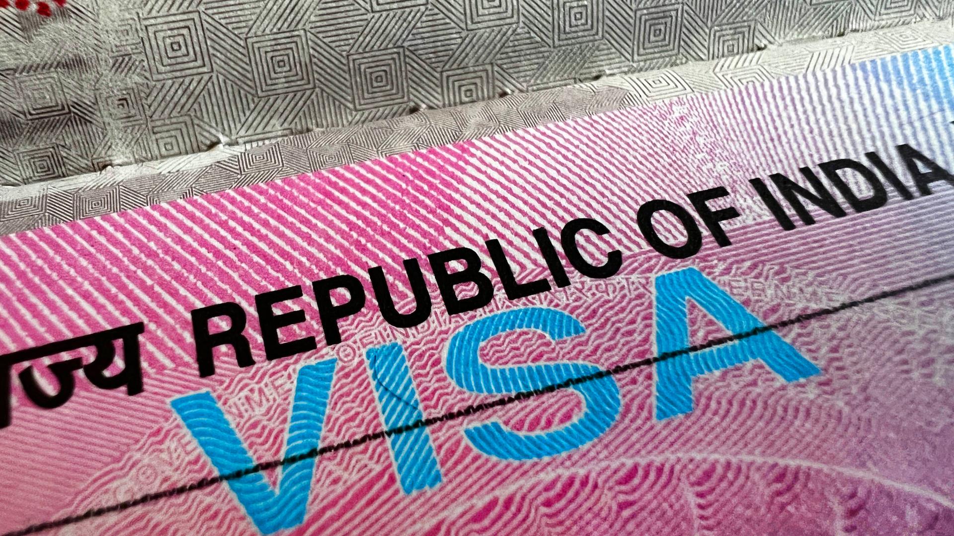 Ein Visa-Dokument der Republik Indien Ein Visa-Dokument der Republik Indien