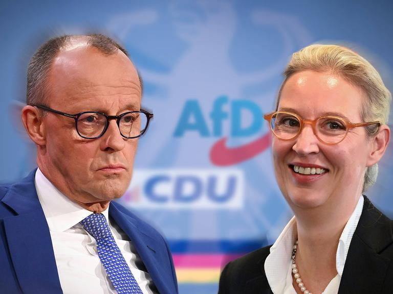 FOTOMONTAGE: CDU Kanzlerkandidat Friedrich MERZ will ein TV Duell mit Alice WEIDEL AfD, *** PHOTO MONTAGE CDU chancellor candidate Friedrich MERZ wants a TV duel with Alice WEIDEL AfD ,