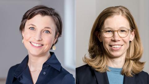 Zwei nebeneinander liegende Portraits von zwei jungen Frauen: links Dr. Meike Kricke, Pädagogin, und rechts Dipl.- Ing. Barbara Pampe, Architektin