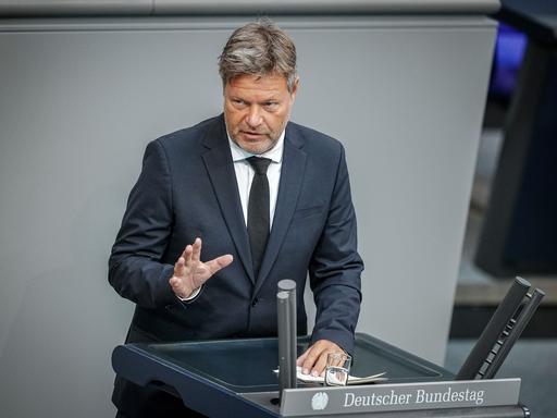 Berlin: Robert Habeck (Bündnis 90/Die Grünen), Bundesminister für Wirtschaft und Klimaschutz, im Plenum des Bundestags