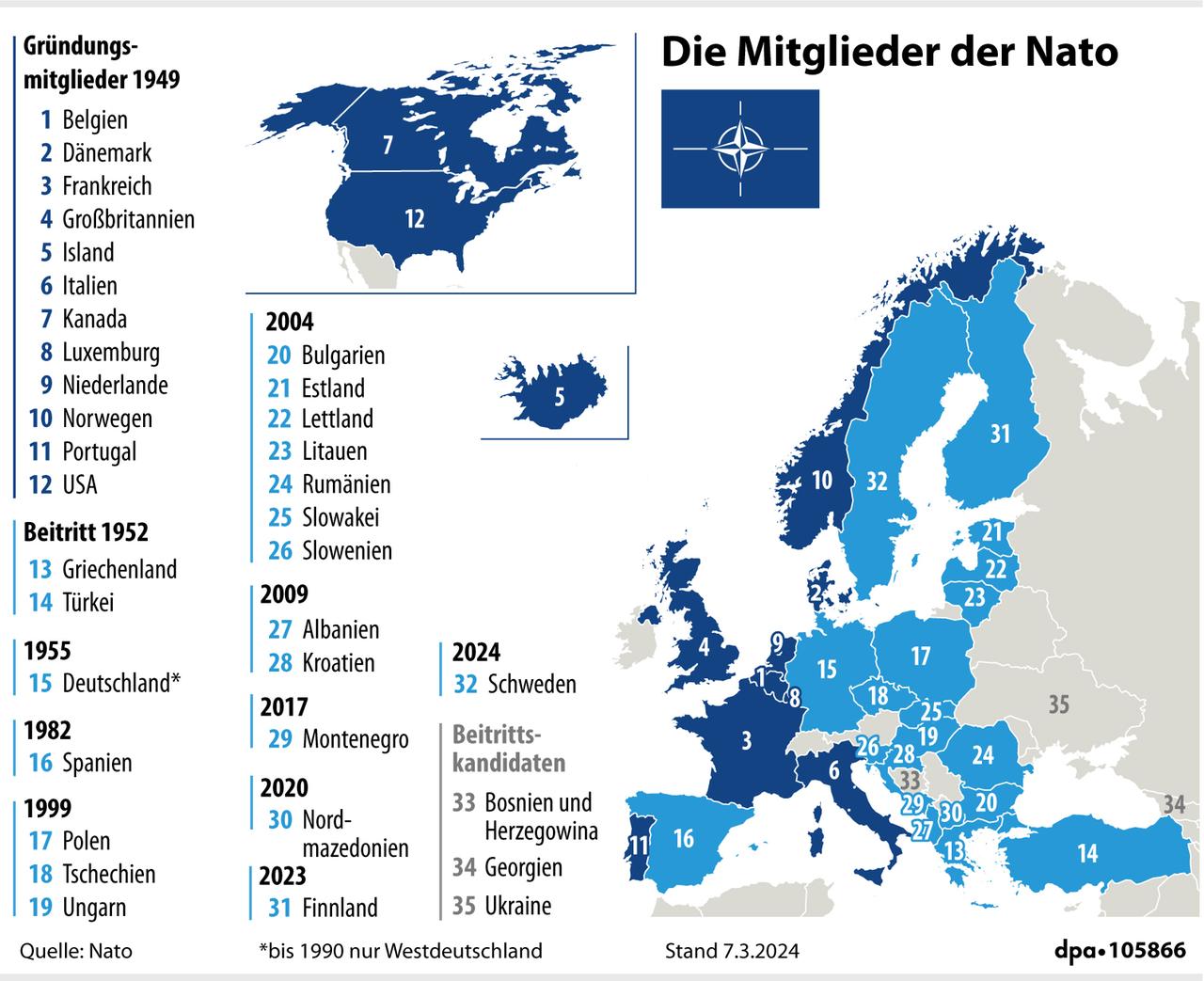 Grafik: "Die Mitglieder der Nato", Grafik: A. Brühl/B. Bolte, Redaktion: M. Lorenz/A.Brühl