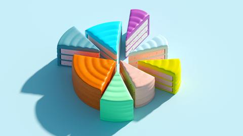Eine digital erzeugte Illustration zeigt ein buntes Tortendiagramm.