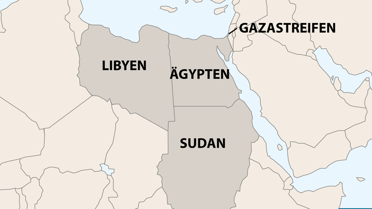 Karte zeigt Ägypten sowie die Nachbarstaaten Libyen, Sudan und den Gazastreifen
