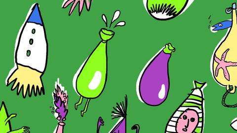 Illustration bunter doku drops vor grünem Hintergrund.