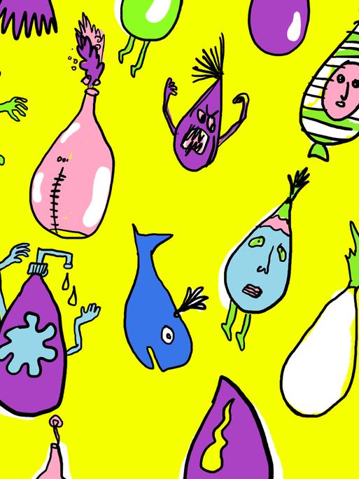 Illustration bunter doku drops vor gelbem Hintergrund.