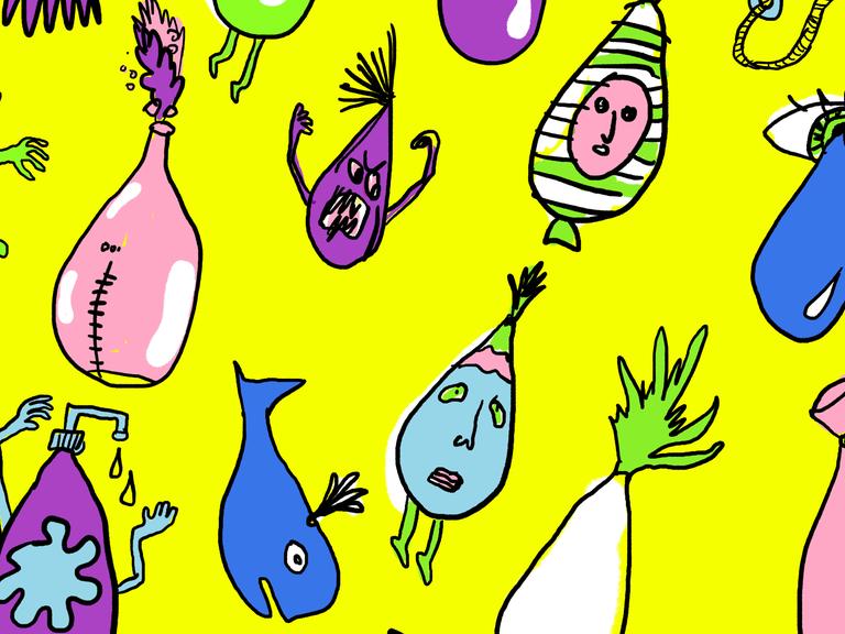 Illustration bunter doku drops vor gelbem Hintergrund.