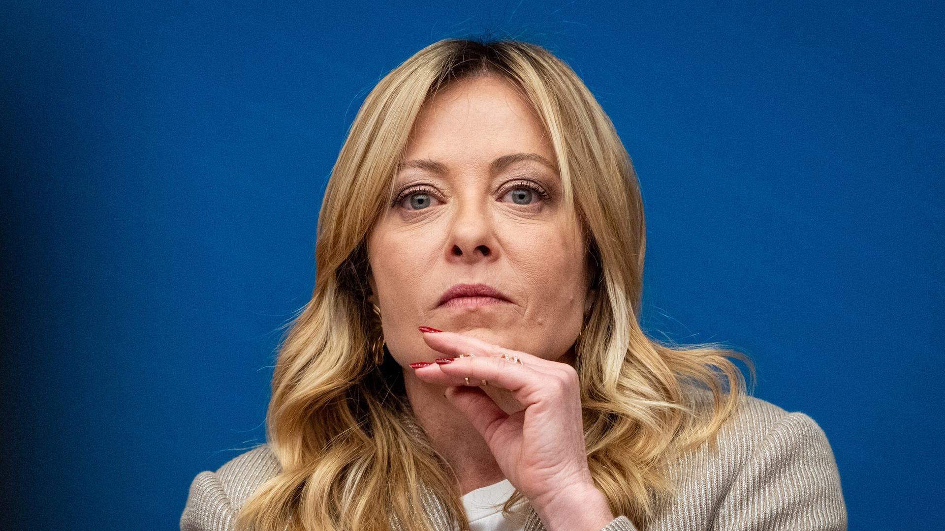 Die italienische Ministerpräsidentin Giorgia Meloni bei der jährlichen Pressekonferenz in der Abgeordnetenkammer in Rom am 9. Januar 2026. Die italienische Ministerpräsidentin Giorgia Meloni bei der jährlichen Pressekonferenz in der Abgeordnetenkammer in Rom am 9. Januar 2026.