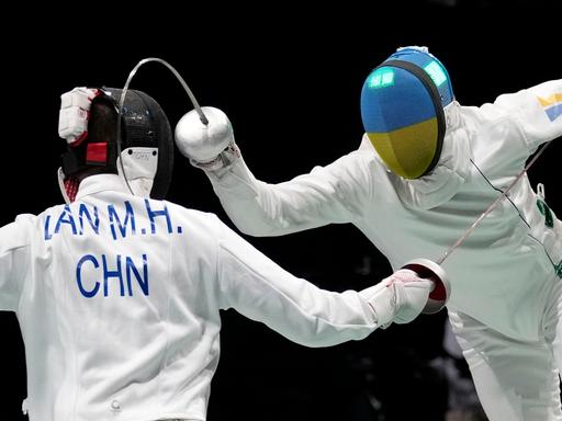 Der ukrainische Fechter Bogdan Nikishin im Einsatz bei den Olympischen Sommerspielen 2020 in Tokio. 