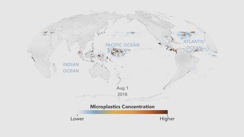 Die Verteilung des Plastikmülls in den Meeren Anfang August 2018
