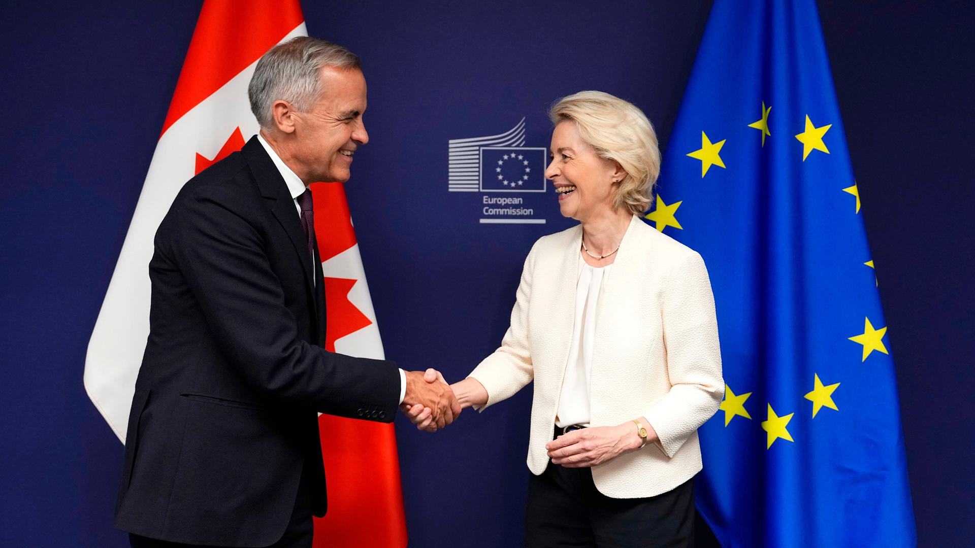 Der Regierungs-Chef von Kanada, Mark Carney, und Ursula von der Leyen. Der Regierungs-Chef von Kanada, Mark Carney, und Ursula von der Leyen.