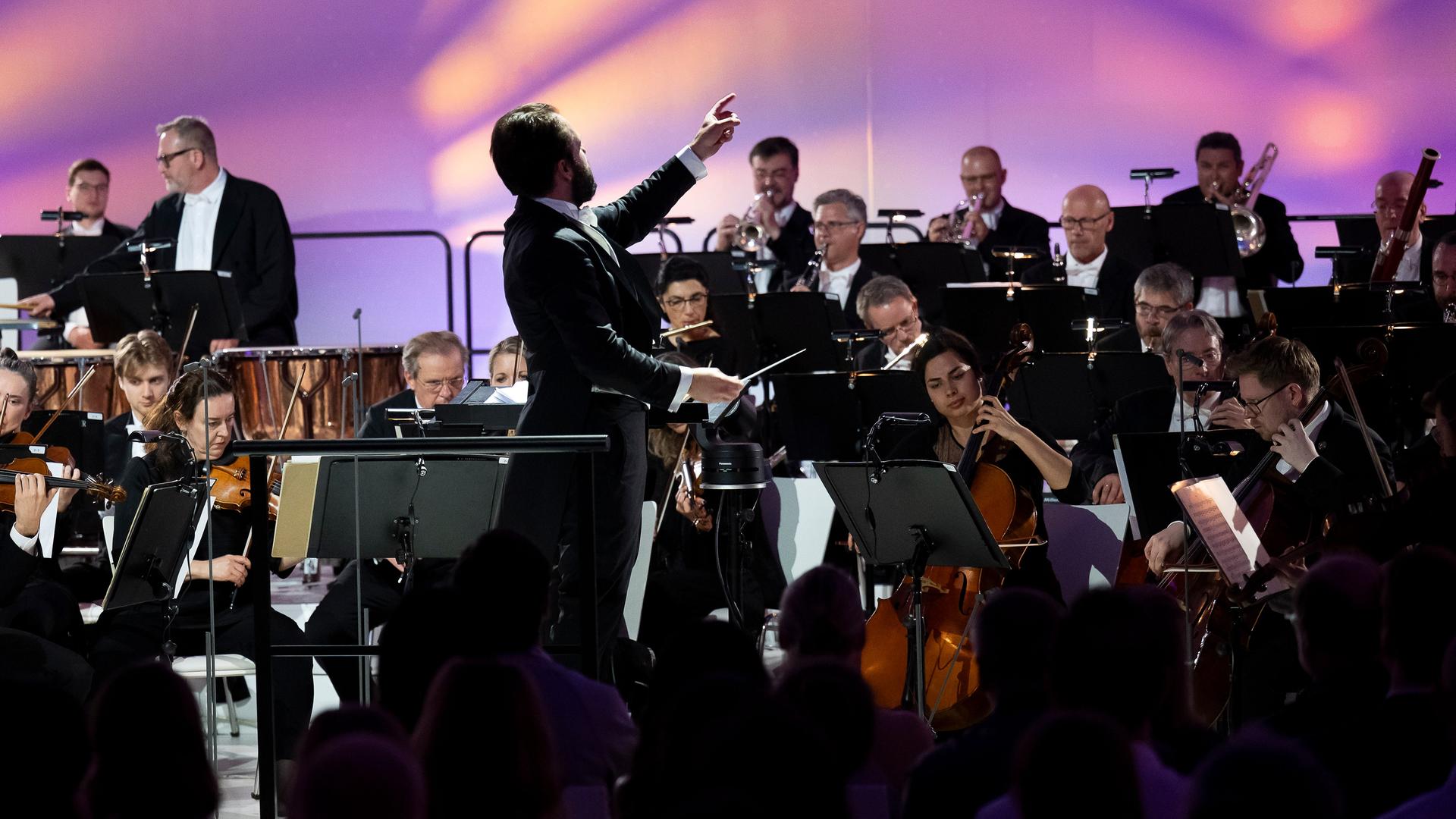 Musiker der Wiener Symphoniker bei der Aufführung des "Donauwalzers". Musiker der Wiener Symphoniker bei der Aufführung des "Donauwalzers".