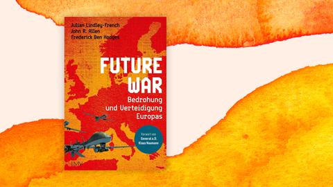 Das Cover des Buches "Future War" zeigt Kriegsflugzeuge auf einem abstrakten rot-orangen Hintergrund.