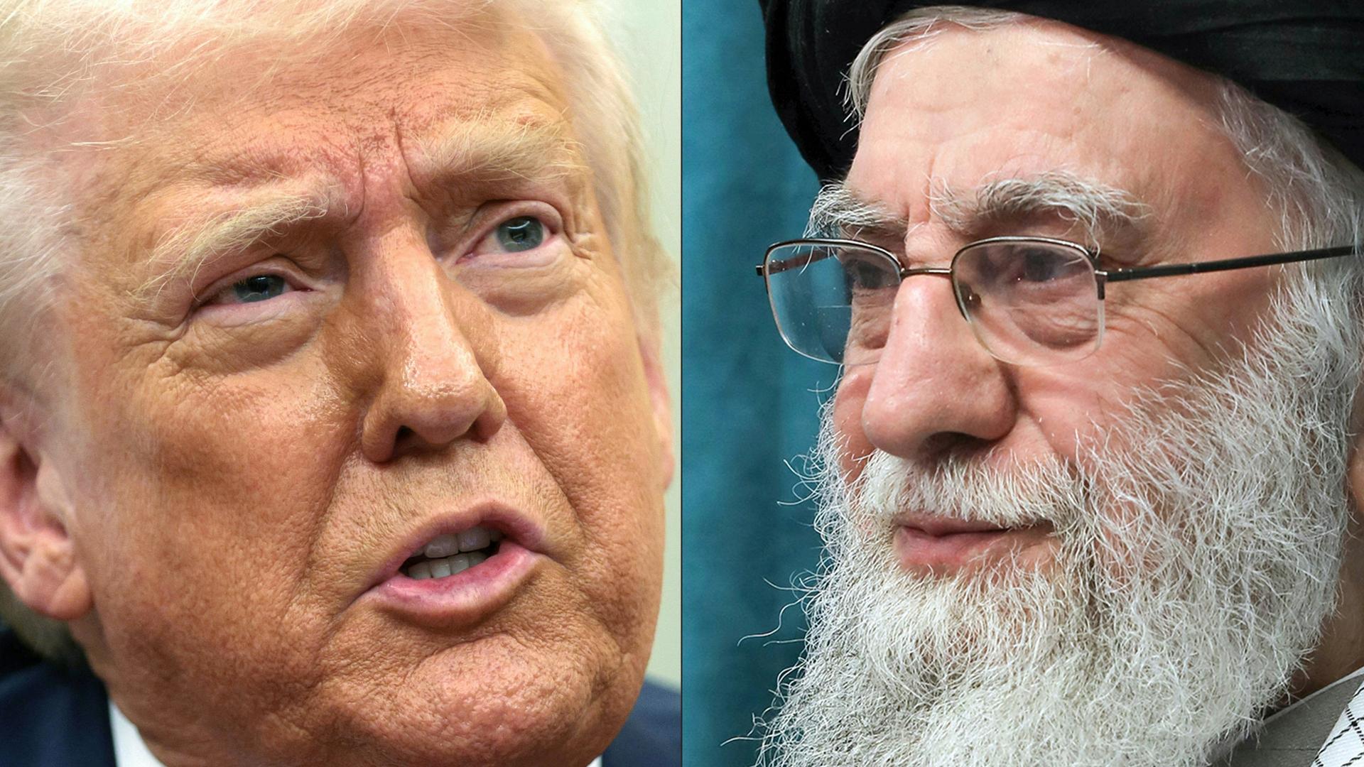 Eine Foto-Kombo von US-Präsident Trump und Irans oberstem Führer Ajatollah Ali Chamenei