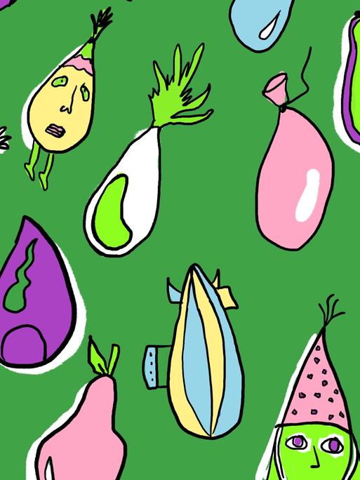 Illustration bunter doku drops vor grünem Hintergrund