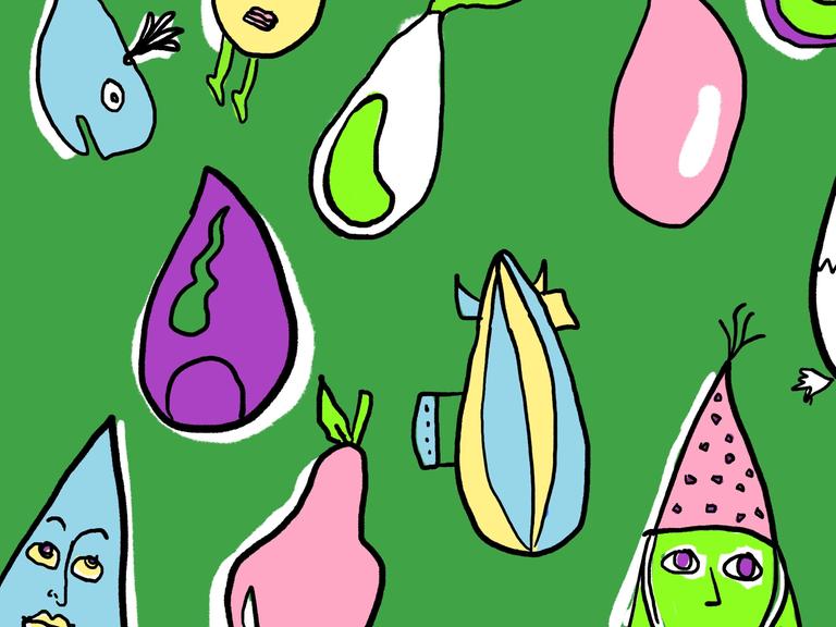 Illustration bunter doku drops vor grünem Hintergrund