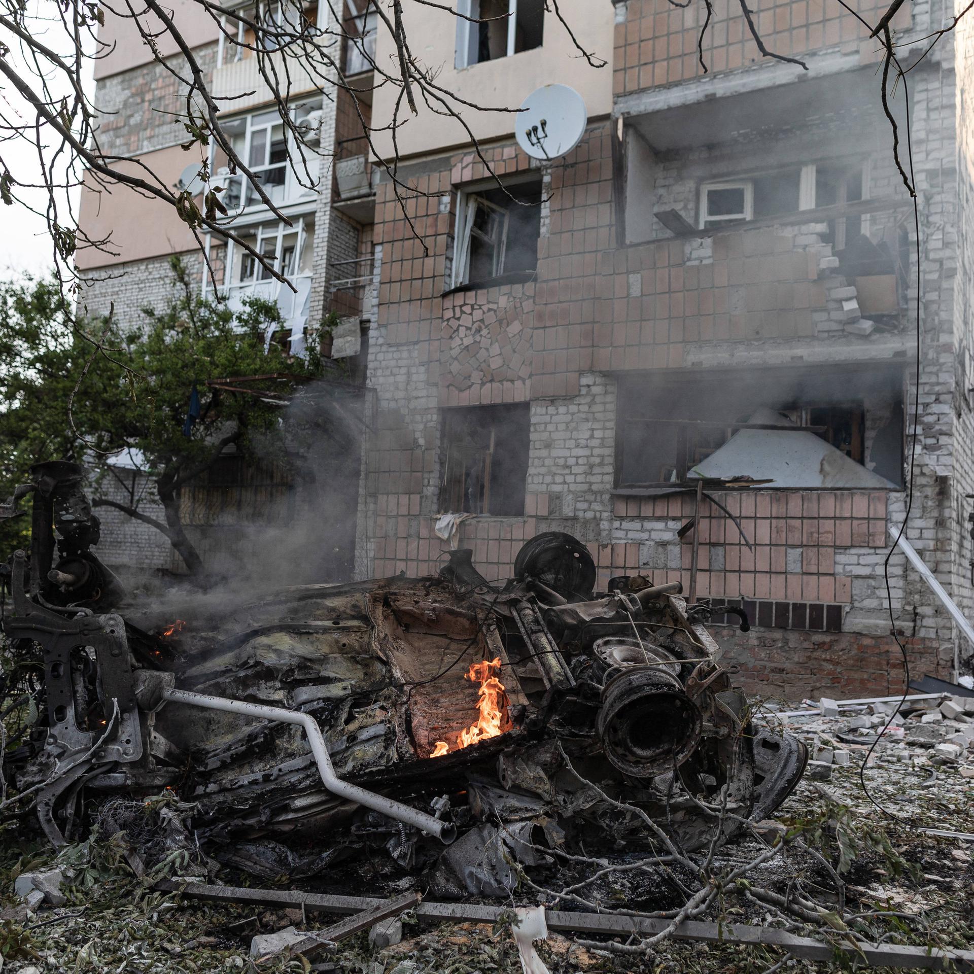 Schäden nach russischen Angriffen auf Kramatorsk im Oblast Donezk im Osten der Ukraine.
