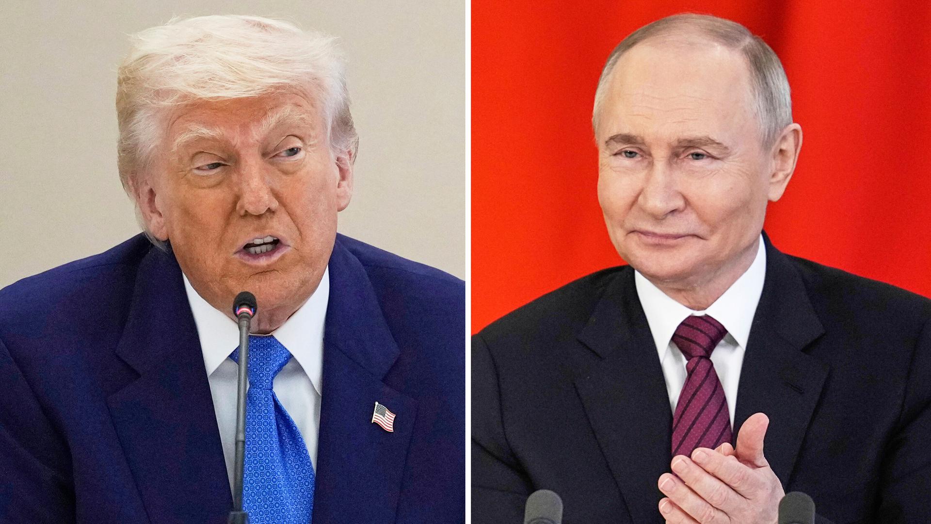Eine Montage mit Bildern des US-Präsidenten Trump und des russischen Präsidenten Putin. Eine Montage mit Bildern des US-Präsidenten Trump und des russischen Präsidenten Putin.