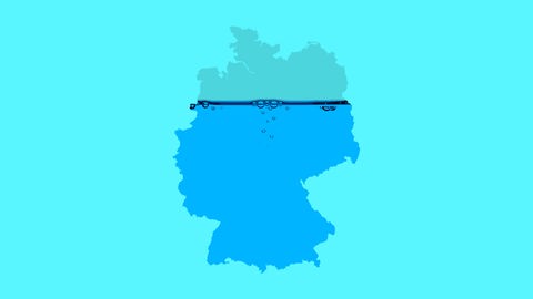 Umriss von Deutschland, der wie ein Glas zu einem Teil mit Wasser gefüllt ist.