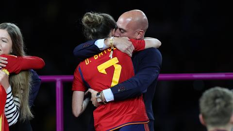 Irene Guerrero of Spain is kissed by Luis Rubiales President of the Royal Spanish Football Association after winning the FIFA Women s World Cup 2023 Final match between Spain Women and England Women at Stadium Australia, Sydney, Australia on 20 August 2023. Copyright: xPeterxDovganx 38130169