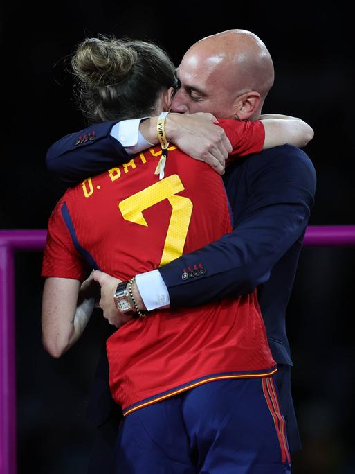 Irene Guerrero of Spain is kissed by Luis Rubiales President of the Royal Spanish Football Association after winning the FIFA Women s World Cup 2023 Final match between Spain Women and England Women at Stadium Australia, Sydney, Australia on 20 August 2023. Copyright: xPeterxDovganx 38130169