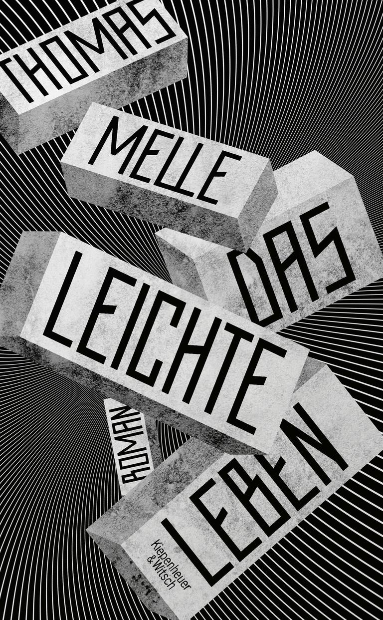 Cover von Thomas Melles Roman „Das leichte Leben". Der Umschlag ist grafisch mit Rechtecken in schwarzweiß gestaltet.