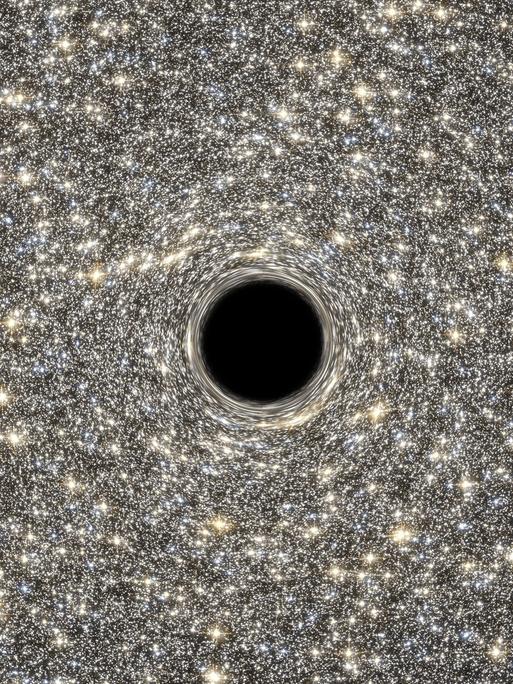 Illustration eines Schwarzen Lochs vor dem Hintergrund zahlreicher Sterne. Illustration eines Schwarzen Lochs vor dem Hintergrund zahlreicher Sterne.