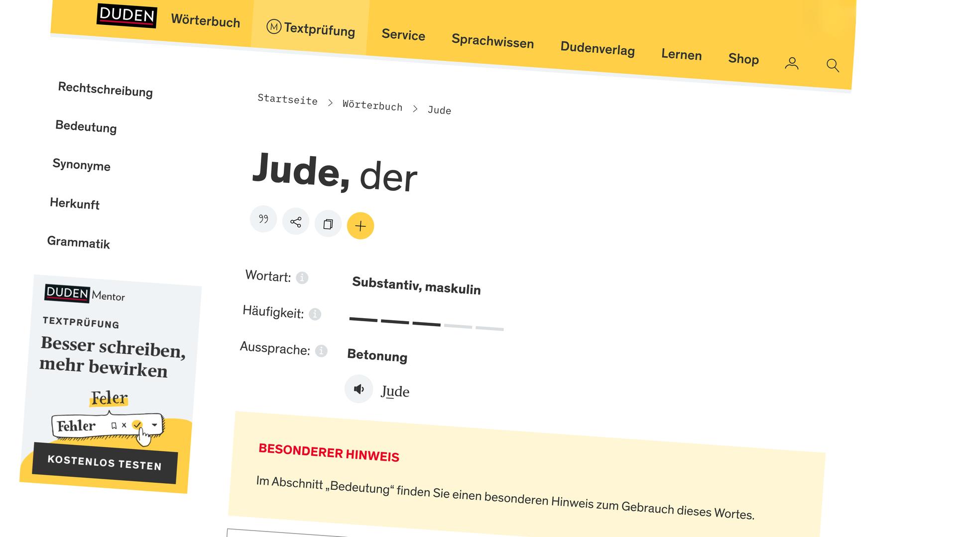 „Jude“ im Duden - "Wie ich mich sehe, liegt bei mir und nicht bei den