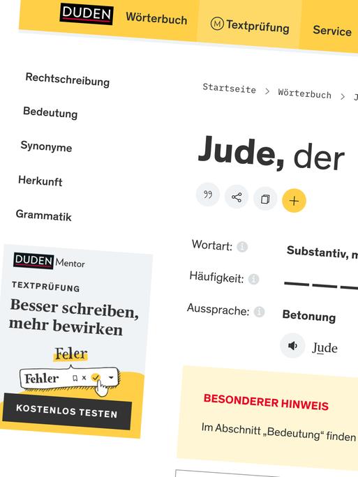 Screenshot des Eintrags zu "Jude" auf duden.de.