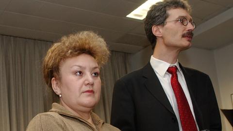 Rabiye Kurnaz und der Anwalt Bernhard Docke bei den Vereinten Nationen.