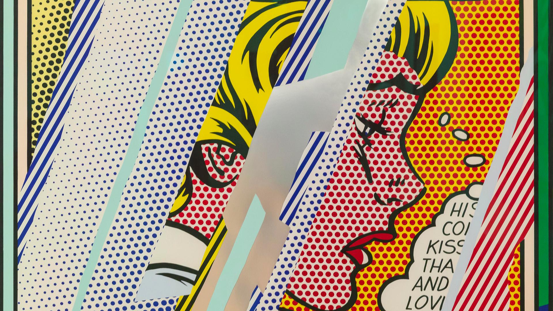 Roy Lichtenstein Werk "Reflections on Girl" zeigt im Comic-Stil eine Frau mit gelben Haaren, daneben eine Sprechblase Roy Lichtenstein Werk "Reflections on Girl" zeigt im Comic-Stil eine Frau mit gelben Haaren, daneben eine Sprechblase
