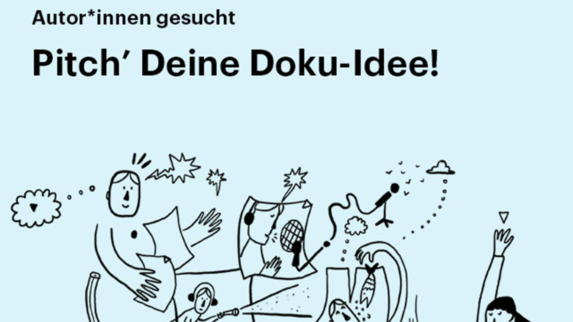 Zeichnung von Strichfiguren, die verschiedenen Aktivitäten nachgehen, am Laptop oder mit mit Papieren arbeiten und Ideen zu haben scheinen