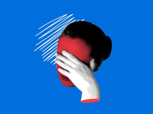 Eine illustrative Collage zeigt ein Frauenantlitz hinter vogehaltener Hand. Eine illustrative Collage zeigt ein Frauenantlitz hinter vogehaltener Hand.