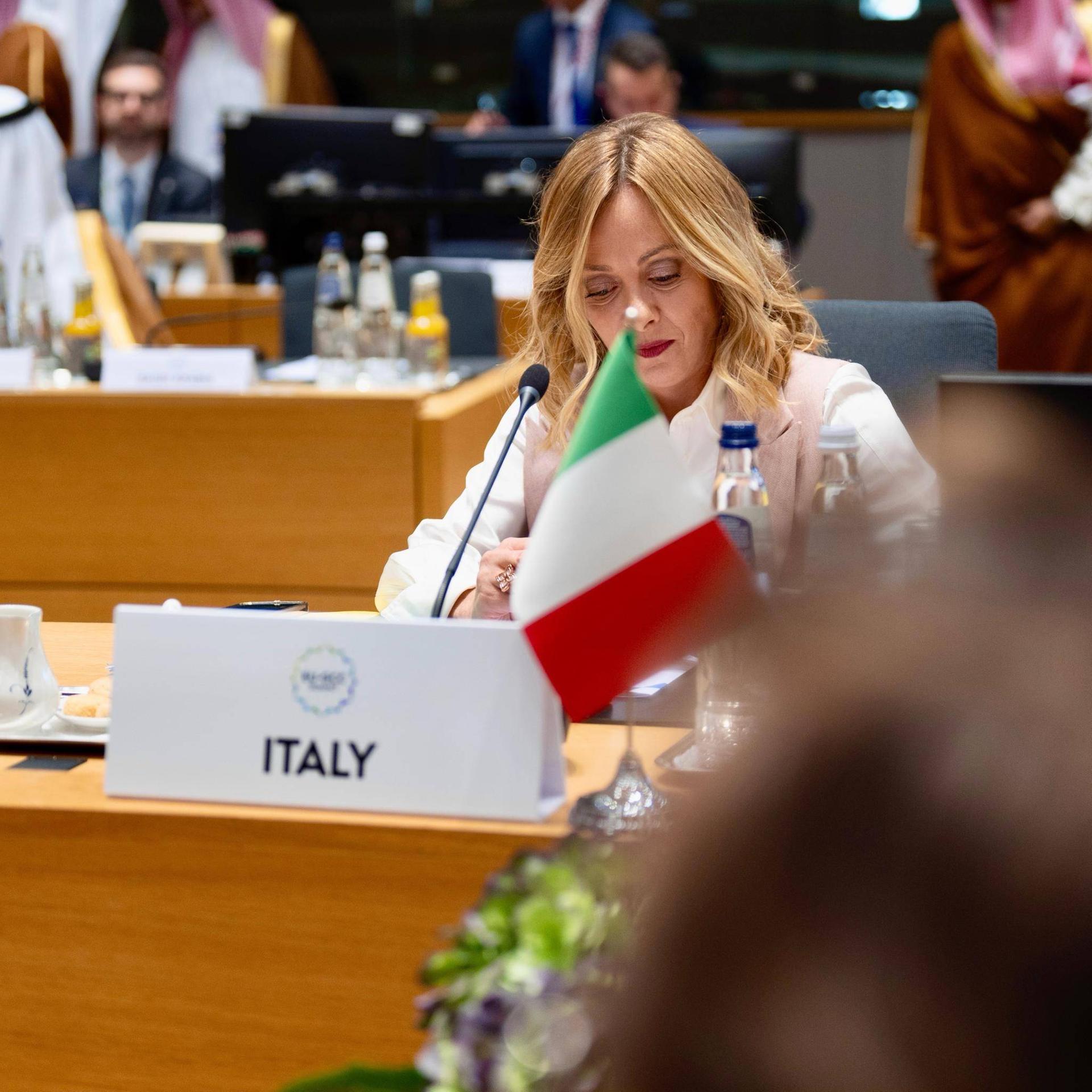 Die italienische Ministerpräsidentin Giorgia Meloni bei der Teilnahme an einem Gipfeltreffen der EU in Brüssel am 16. Oktober 2024.