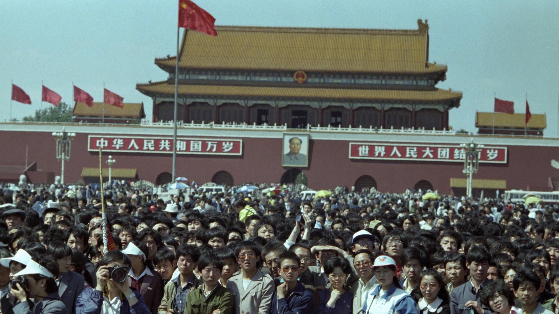 Demonstranten auf dem Tiananmen Platz 1989 