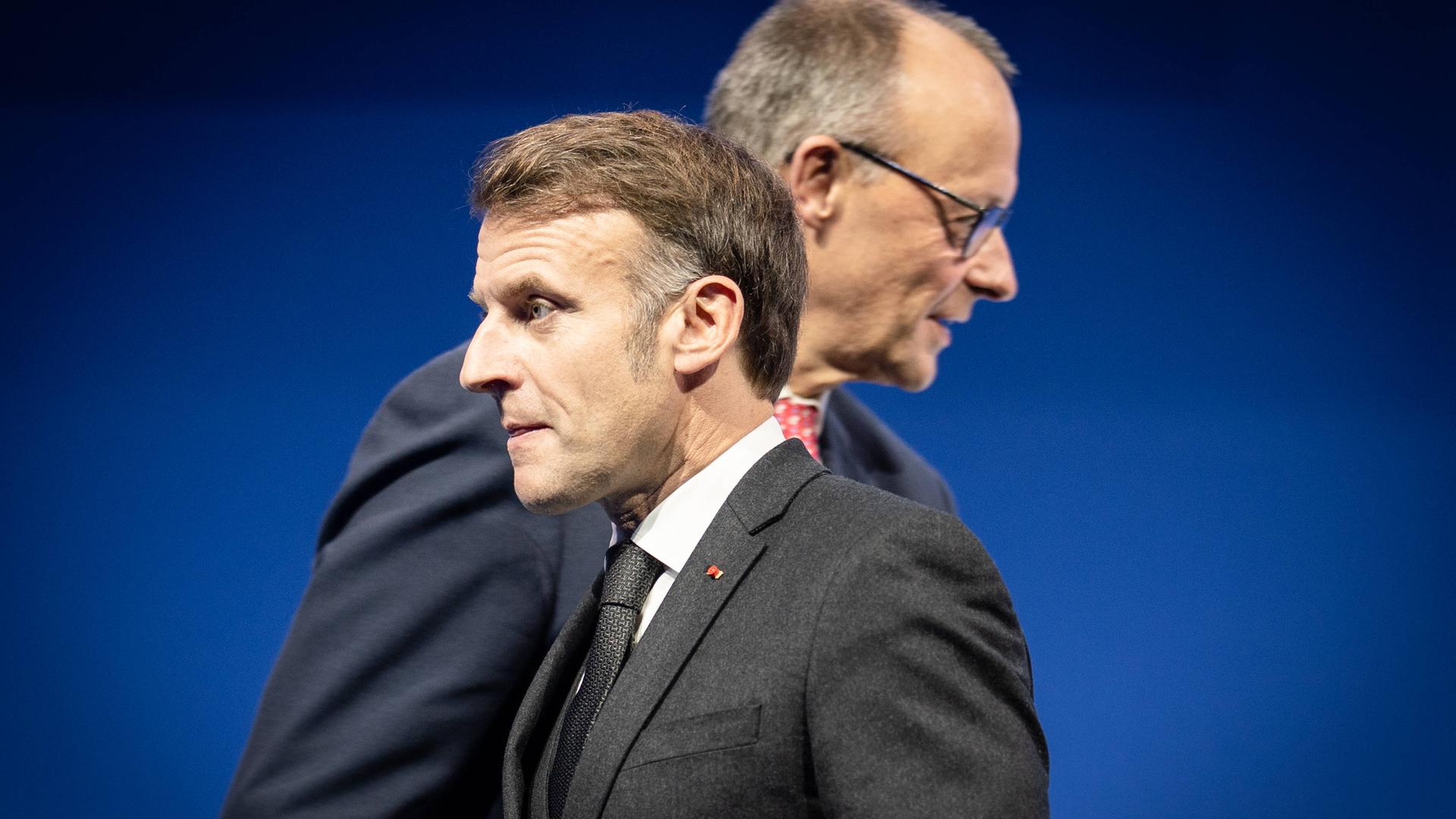 Bundeskanzler Friedrich Merz und der französische Staatspräsident Emmanuel Macron nach ihren Reden auf der Gipfelveranstaltung zur Europäischen Digitalen Souveränität 2025 in Berlin. Bundeskanzler Friedrich Merz und der französische Staatspräsident Emmanuel Macron nach ihren Reden auf der Gipfelveranstaltung zur Europäischen Digitalen Souveränität 2025 in Berlin.