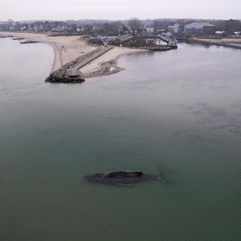 Der Buckelwal am Timmendorfer Strand aus der Luft gesehen.