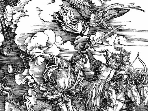Die vier "apokalyptischen Reiter" in einem Holzschnitt von Dürer aus der Zeit um 1500 bringen Hunger, Tod und Verderben über die Menschen.